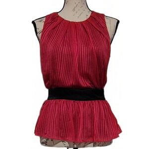 Vamp Romantic Fuchsia Open Back Shadow Striped Peplum Top Small Party Going Out